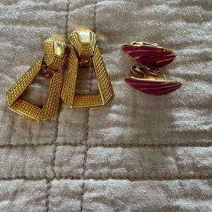 80’s Gold and Pink Geometric Clip-On Earrings
